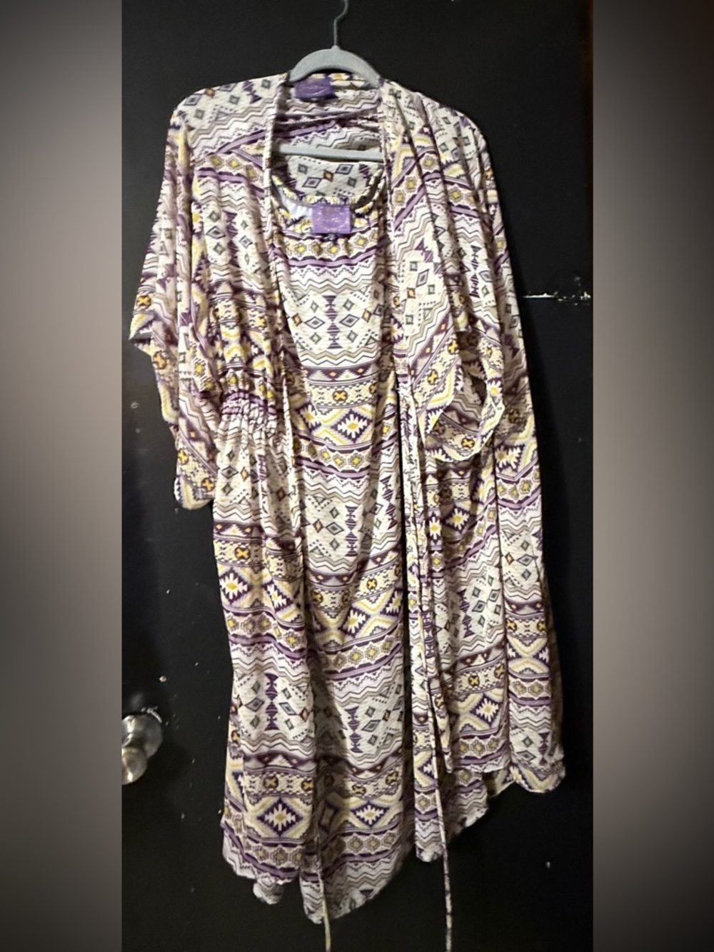 LuLaRoe Purple White Yellow Geometric Cardigan Set